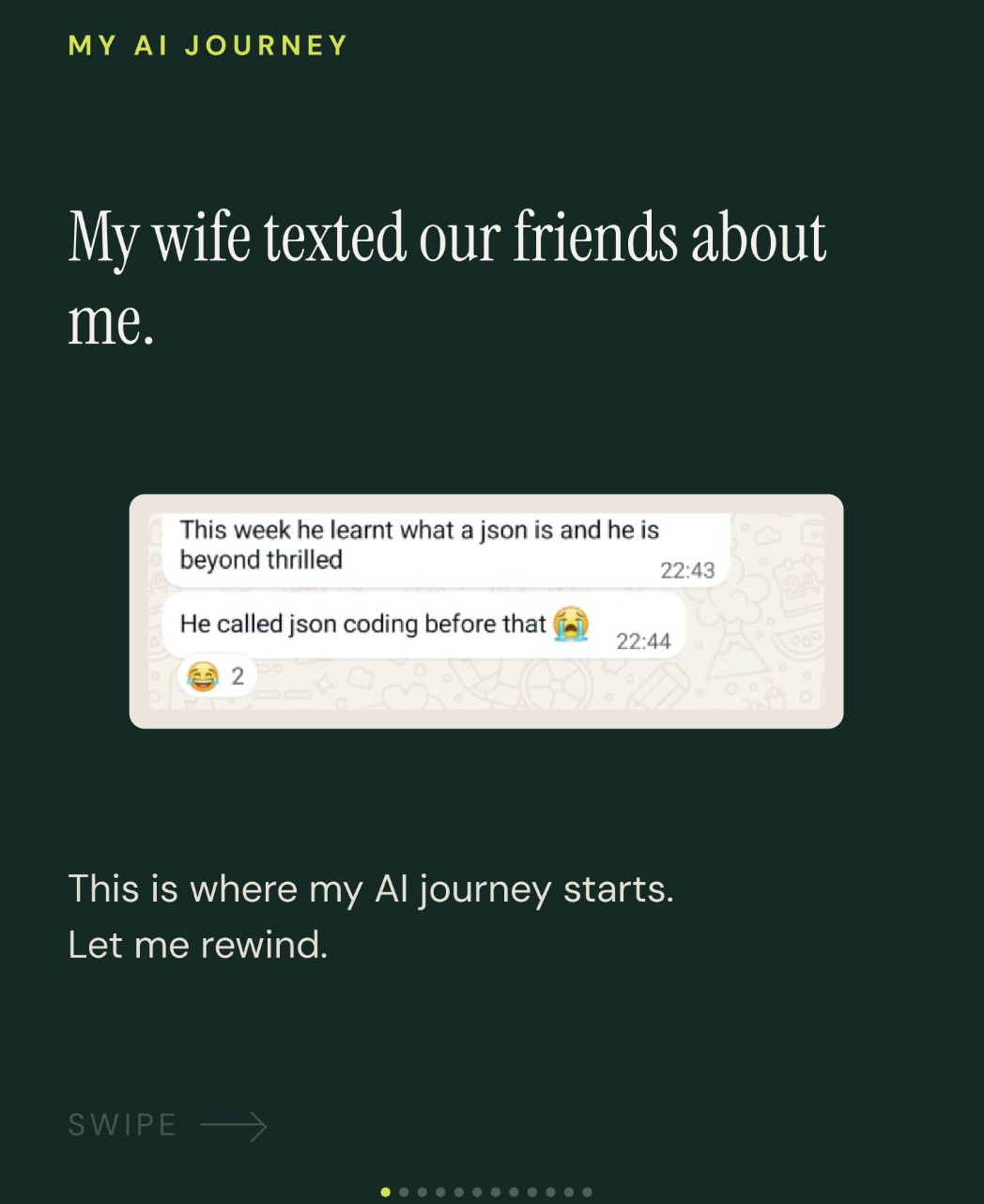 My AI Journey — opening slide of a LinkedIn carousel post by Nimit Kathuria